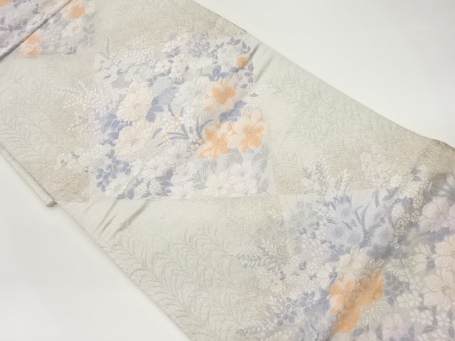 菱に草花模様織出し袋帯